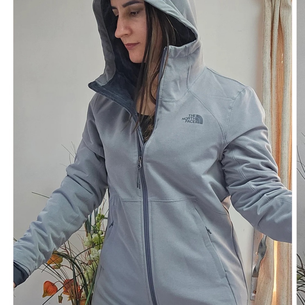 The North Face Gray Fleece Lined Windwall Hooded Jacket Medium